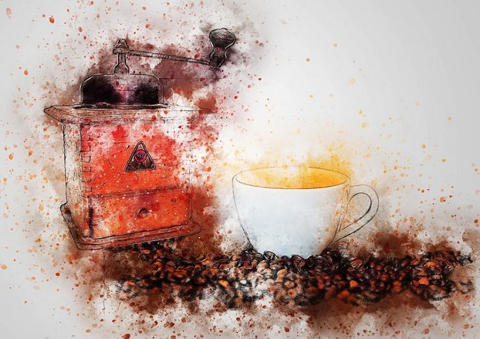 Coffee Cup Coffee Grinder Art Abstract Watercolor 